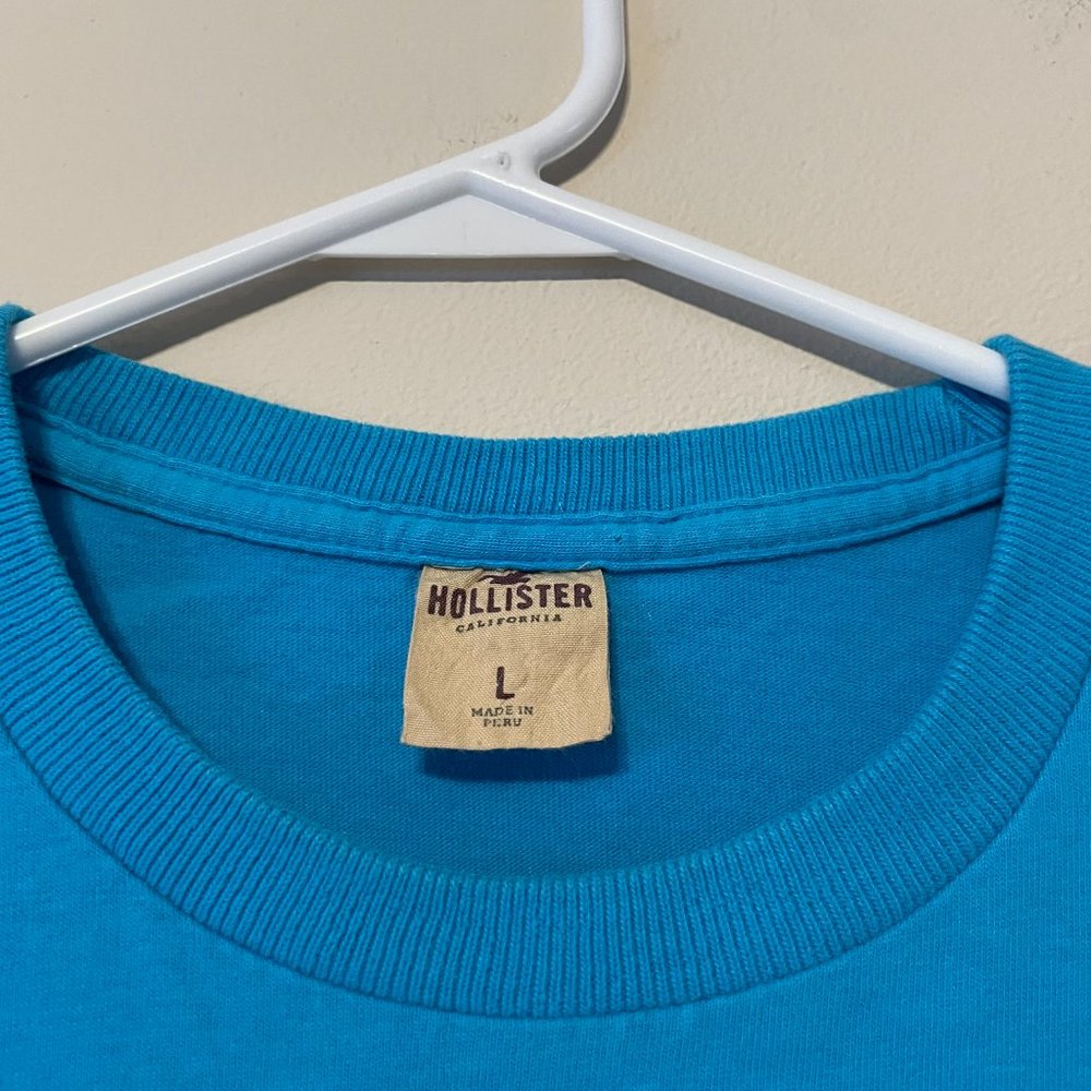 Hollister Men’s Large Aqua Blue Front Logo Short Sleeve Soft Tee Shirt Top - Picture 7 of 16